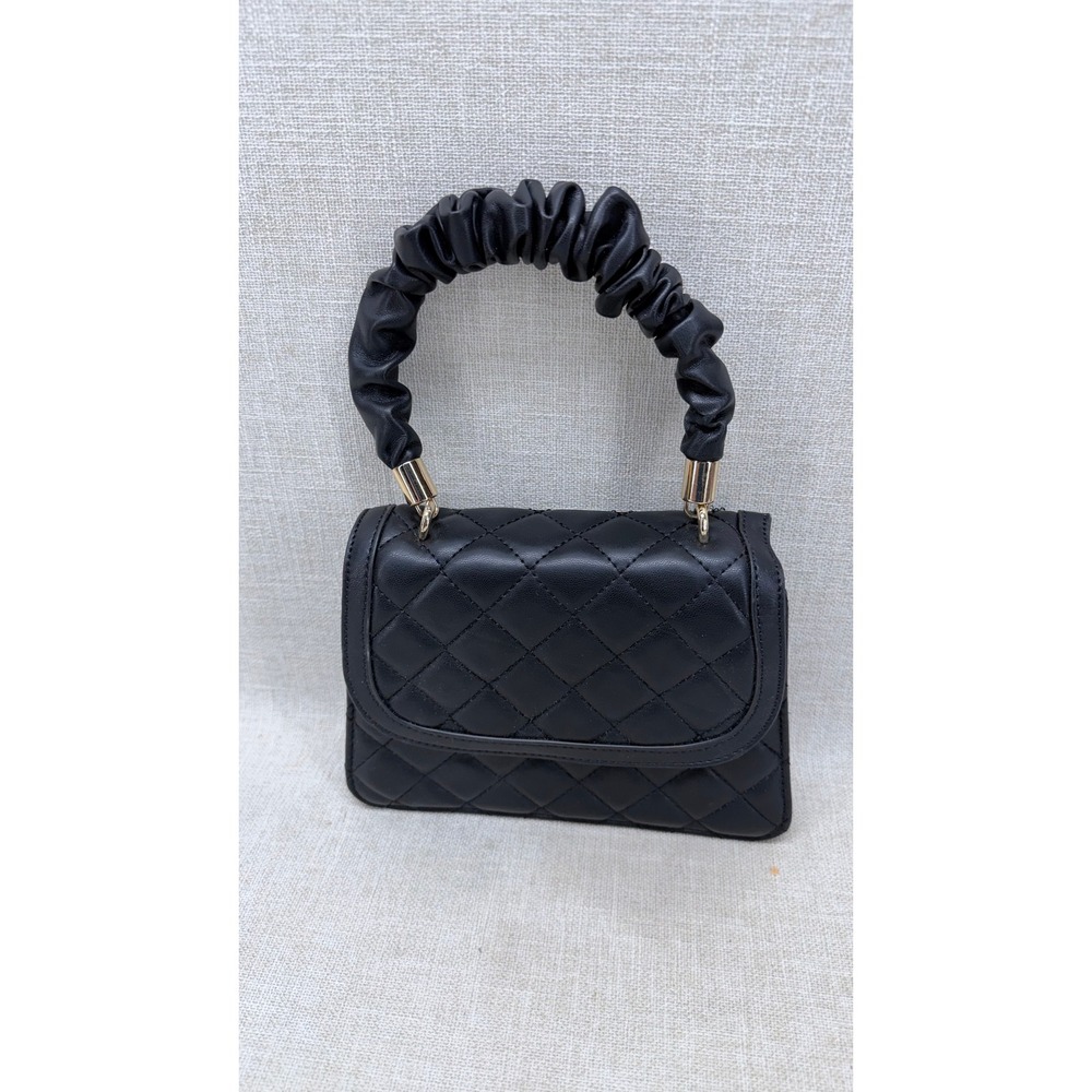 Like Dreams Black Quilted Crossbody Bag Ruched Handle Vegan Leather Handbag